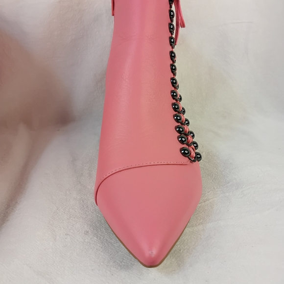 Kurt Geiger London Pink Leather Ankle Boots Kitten Heel Side Lace Beaded 37 US 7 - Picture 14 of 16